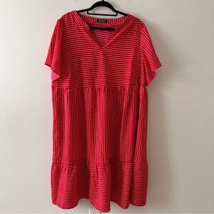 Bloomchic Women’s Plus Size 16-20 Midi Dress Red White Shift Tiered Festive